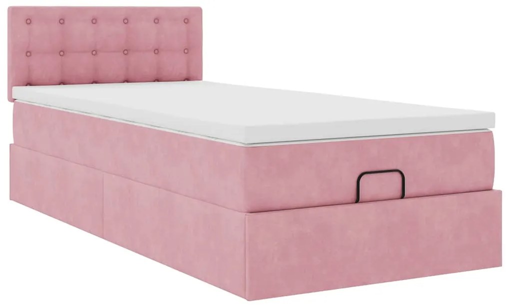 Estrutura de cama otomana com colchão rosa 90x200cm veludo