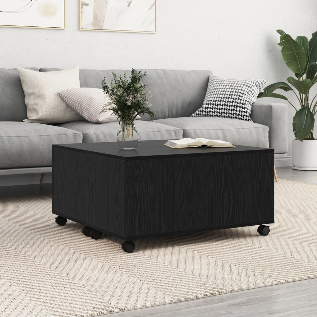 vidaXL Mesa de centro com roda com armazenamento Carvalho preto 75 x 75 x 38 cm