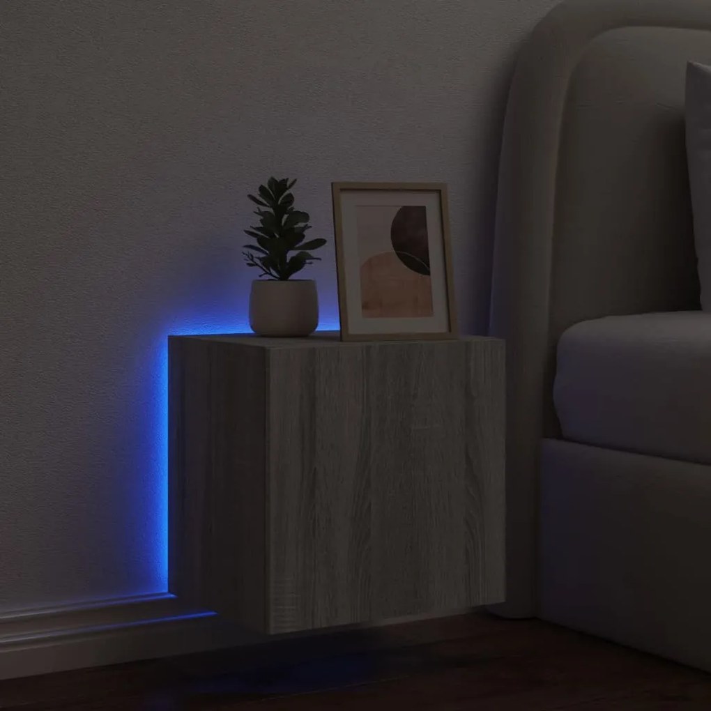Móvel de parede p/ TV c/ luzes LED 40,5x35x40cm cinzento sonoma