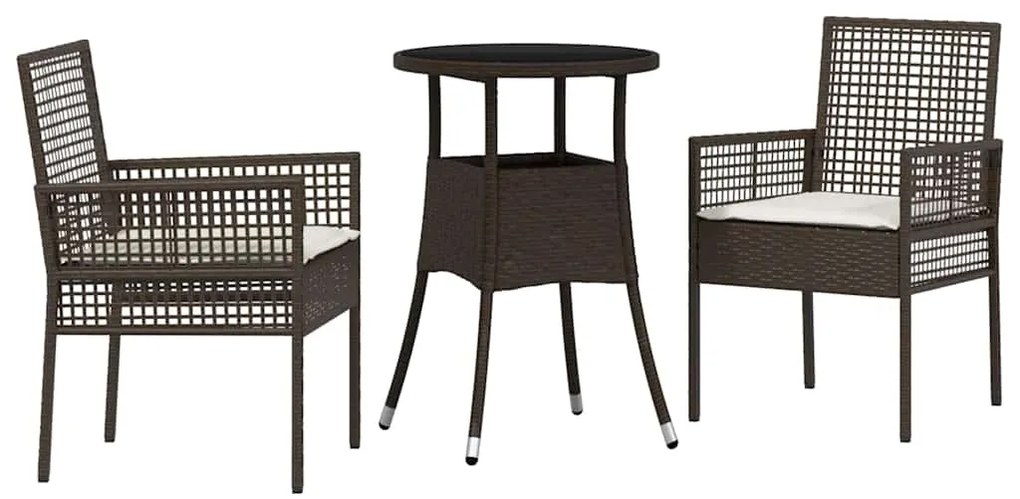 Conjunto de Jantar de 3 Peças Castanho em Rattan