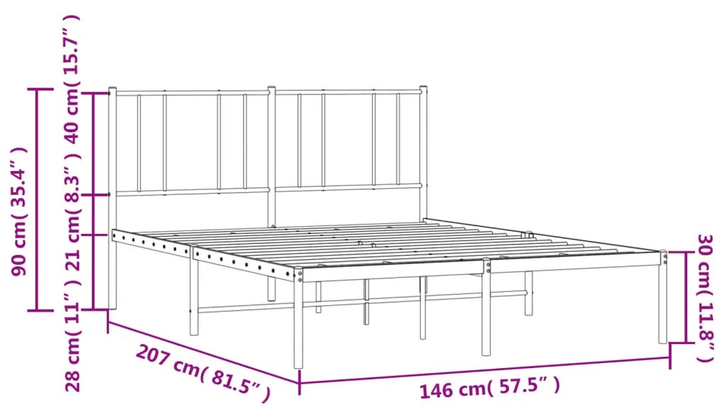 Estrutura de cama com cabeceira 140x200 cm metal branco