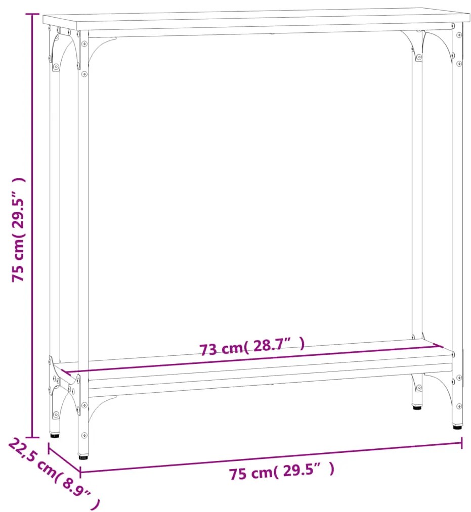 Mesa consola 75x22,5x75 cm derivados de madeira cinzento sonoma