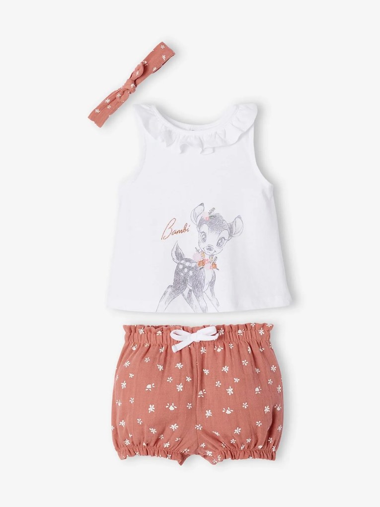Conjunto DISNEY® Bambi com 3 peças, t-shirt + calções bloomer + fita de cabelo, para bebé rosa