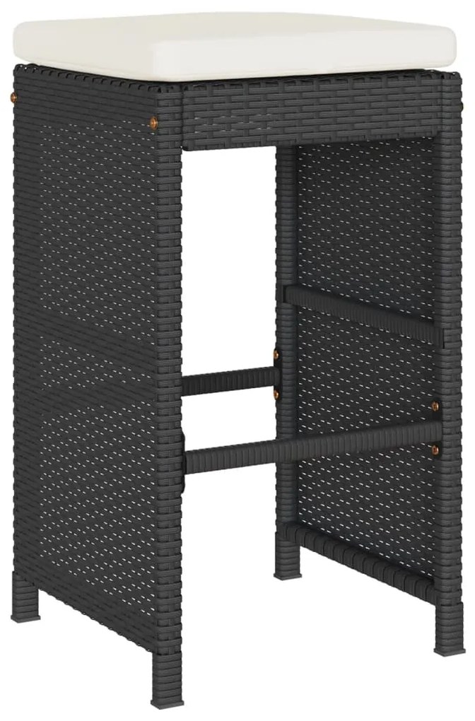 Bancos de bar com almofadões para jardim 2 pcs vime PE preto