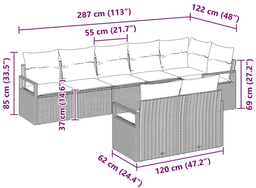 Conjunto de Sofá de Jardim vidaXL de 8 Peças com Almofadas Preto Ratta