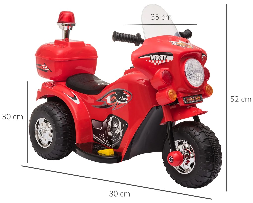 Motocicleta elétrica para crianças acima de 18 meses com faróis buzina música 80x35x52 cm Vermelho
