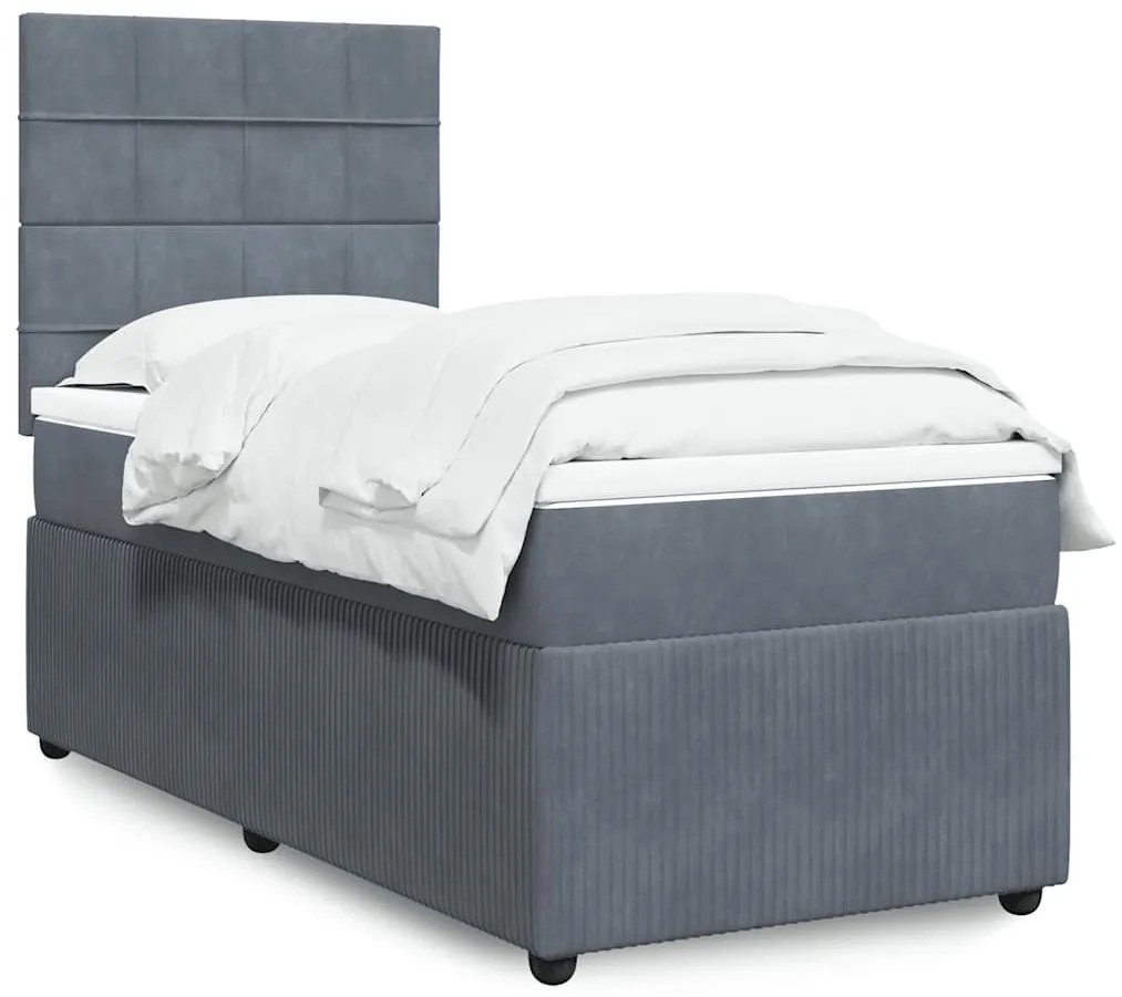 Cama com molas/colchão 90x200 cm veludo cinza-escuro