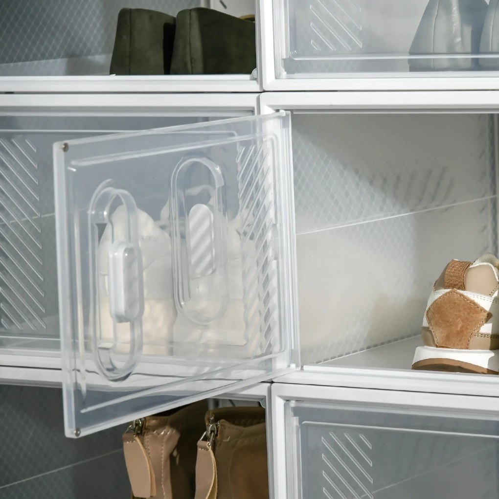 HOMCOM Armário Modular de Plástico Sapateira Modular com 8 Cubos Portas Magnéticas Organizador de Sapatos para Entrada Corredor Dormitório 28x36x21cm Transparente