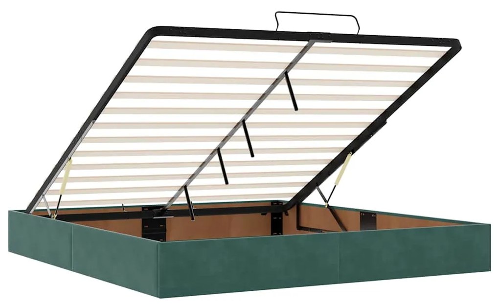 Estrutura de cama otomana com colchão verde escuro veludo