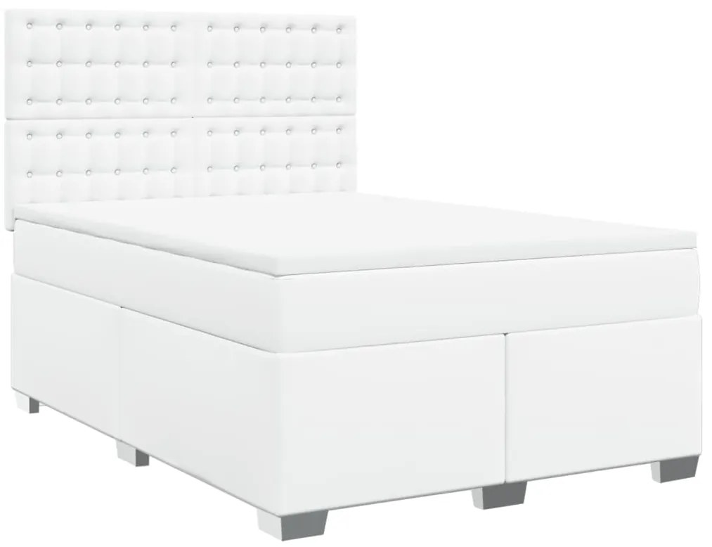 Cama com molas/colchão 160x200 cm couro artificial branco