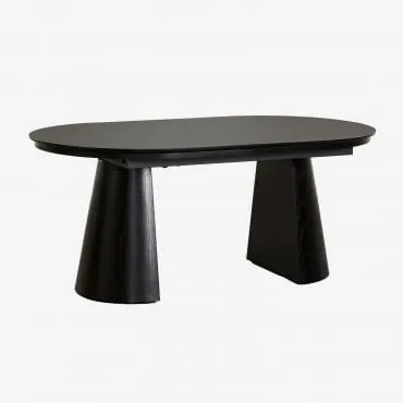Mesa De Jantar Oval 180-240x105 Cm Extensível Em Mdf E Folheado A Carvalho Montana Preto Claro - Sklum