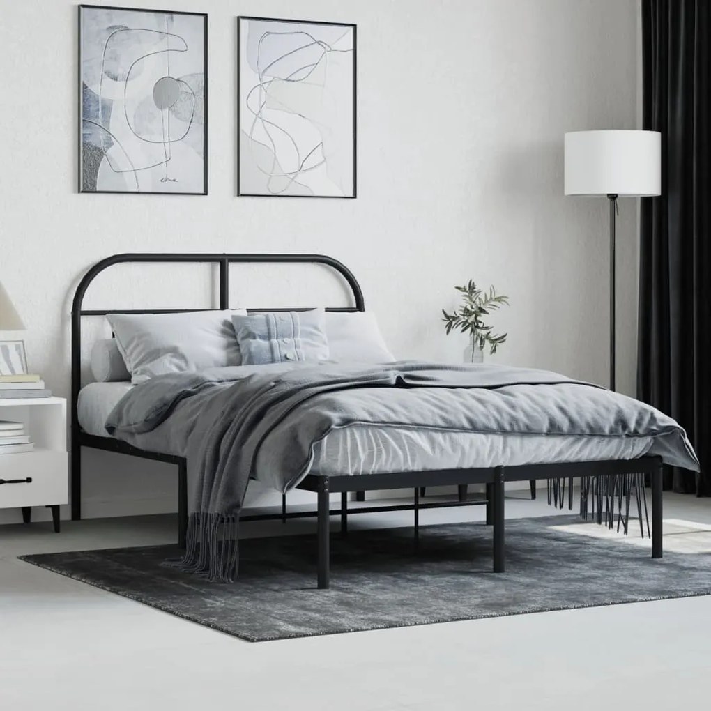 Estrutura de cama com cabeceira 120x190 cm metal preto