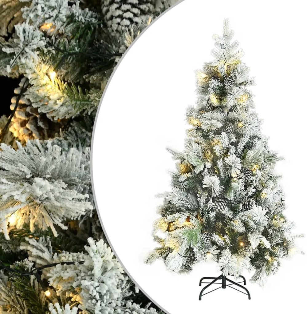 Árvore de Natal pré-iluminada c/ flocos neve e pinhas PVC/PE