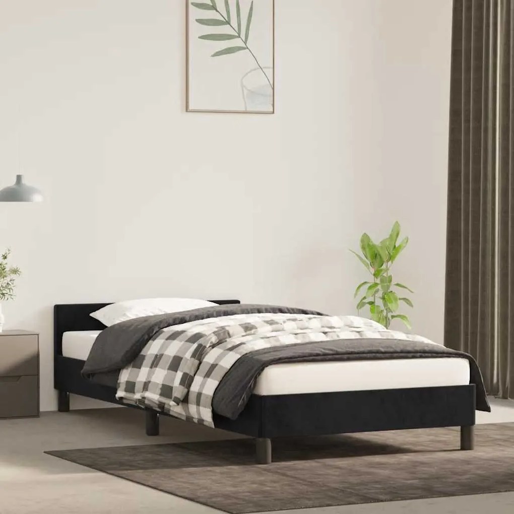 Estrutura cama c/ cabeceira sem colchão veludo 80x200 cm preto