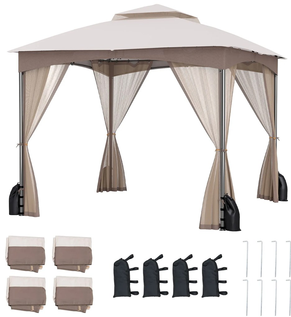 Gazebo de pátio de 10 x 12 pés com paredes de rede e 4 sacos de areia - cinza