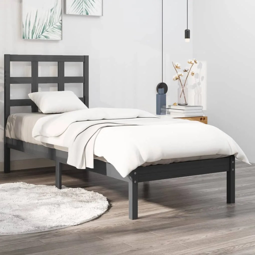 vidaXL Estrutura cama solteiro 90x200 cm madeira maciça cinzento