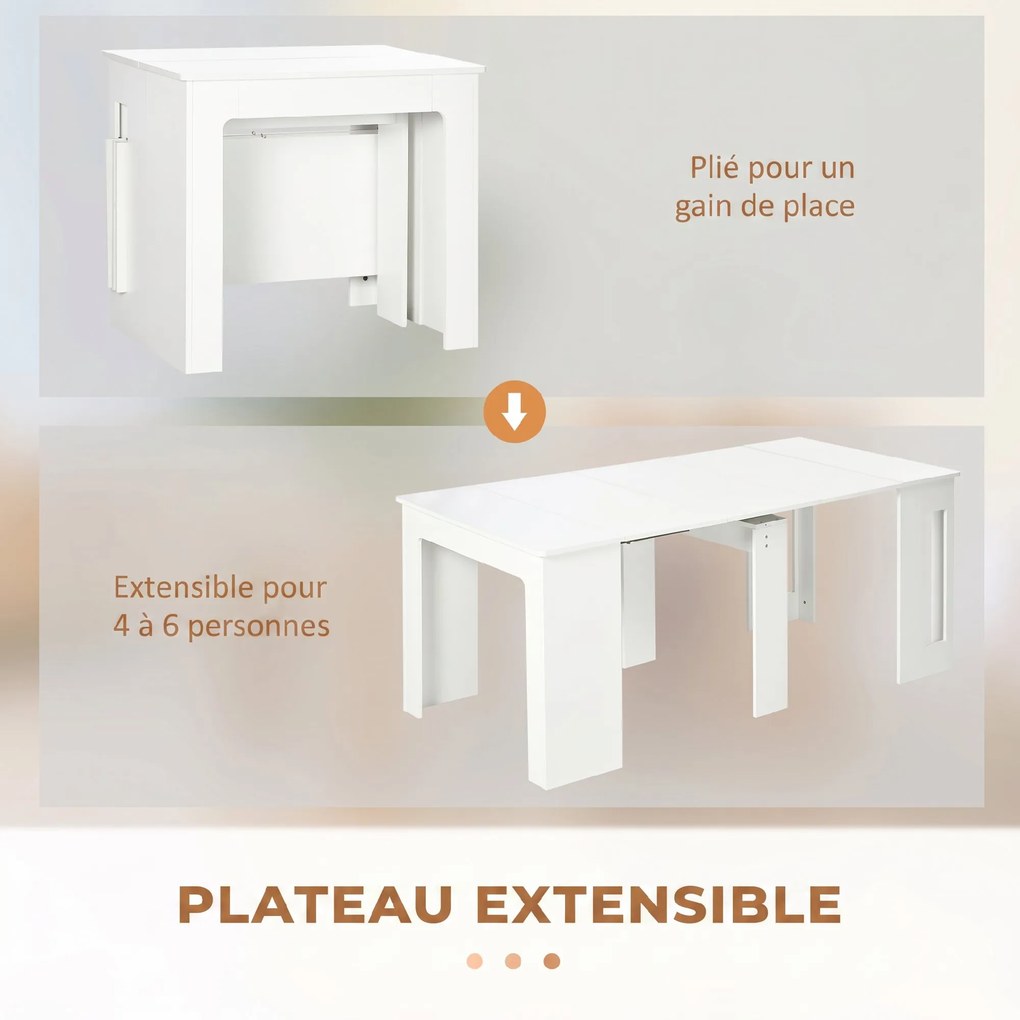 Mesa de Jantar Dobrável, 60-180 x 85 x 75 cm, Extensível até 6 Pessoas (CADEIRAS NÃO INCLUIDAS), Branca