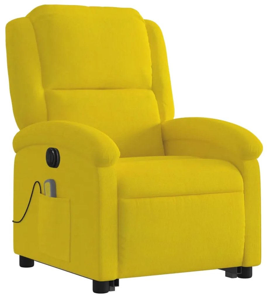 Poltrona massagens reclin. elevatória elétrica veludo amarelo