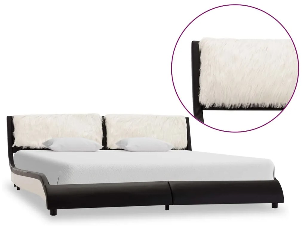 Estrutura cama c/ LED 180x200 cm couro artificial preto/branco