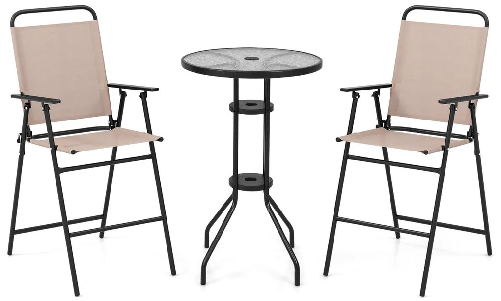 Conjunto de bar para área externa com 4 peças e guarda-chuva - bege
