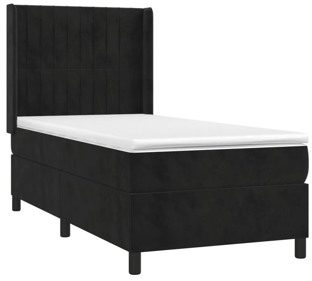 Cama box spring c/ colchão/LED 90x190 cm veludo preto