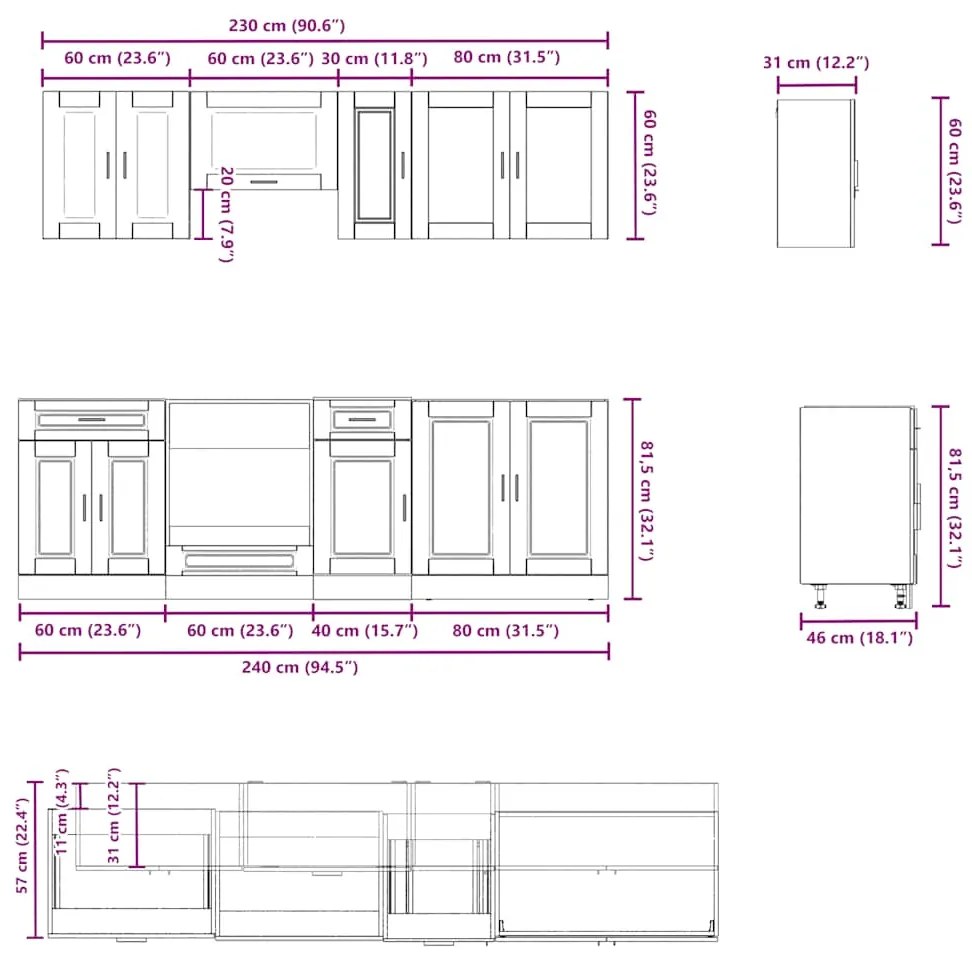 8 peças armário de cozinha conjunto Kalmar branco