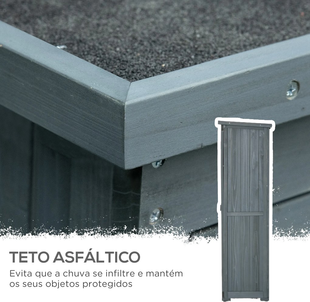 Armário de Madeira 0,31 m² 87x46,5x160 cm Armário Exterior de Madeira com 2 Portas e 2 Prateleiras Interior Cinza