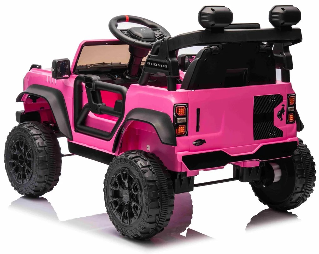 Carro elétrico para crianças 12V Ford Bronco com tração traseira, licenciado (1 Lugar) bateria de lítio, leitor de MP3 com entrada USB, luzes LED Rosa