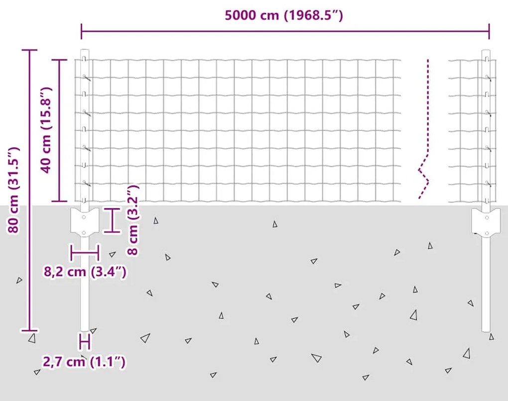 Cerca Euro com 22 Postes U Cinza 0,4x50 m Aço