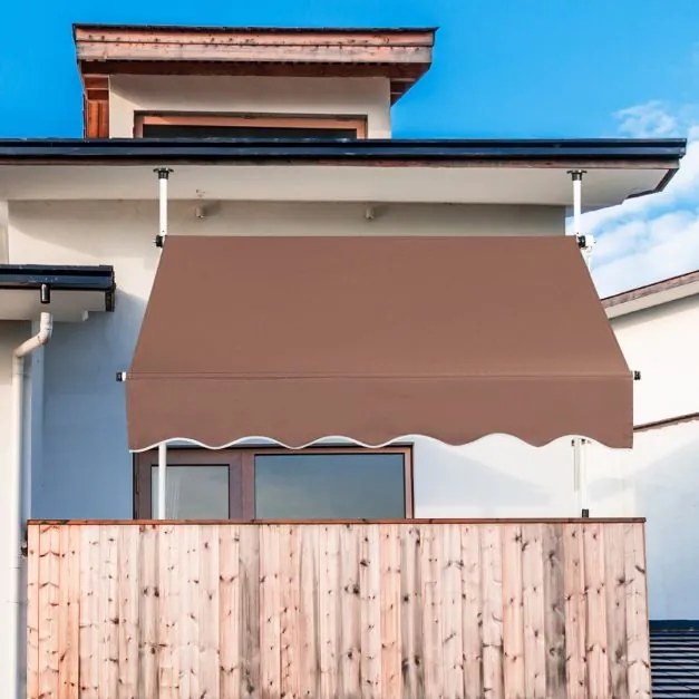 Toldo Telescópico e Retrátil 150 cm Resistente aos Raios UV Impermeável com Manivela Altura Regulável para Janela Varanda Jardim Castanho