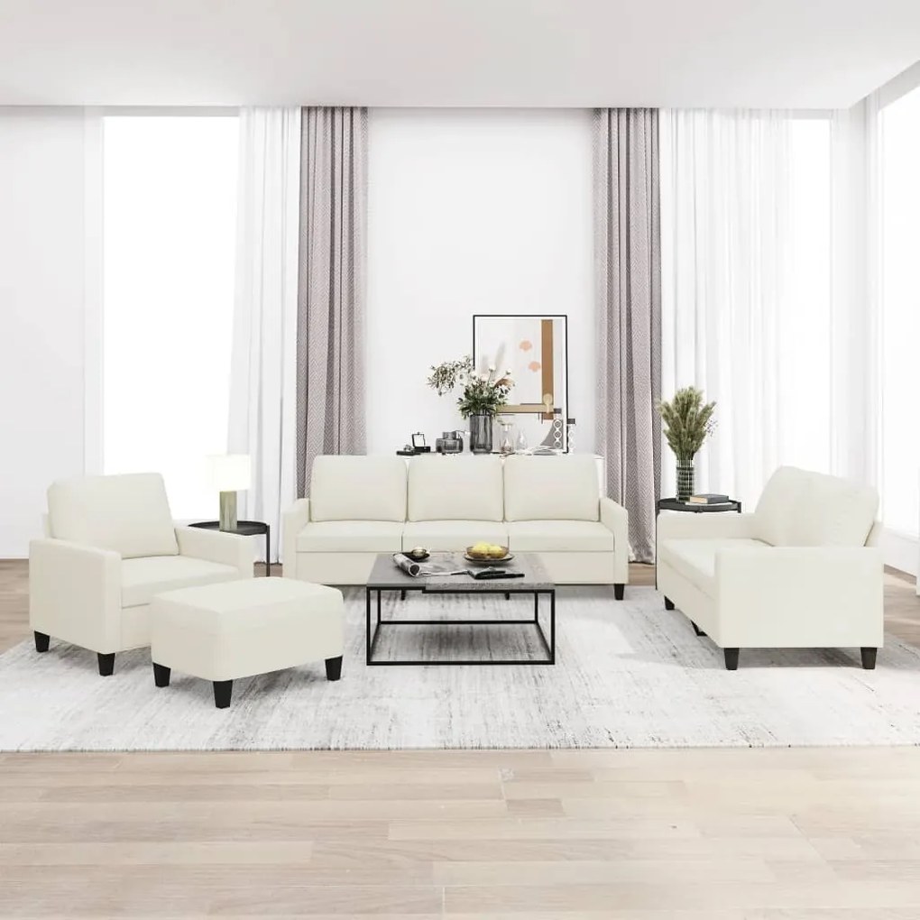 vidaXL 4 pcs conjunto sofás c/ almofadões couro artificial cor creme