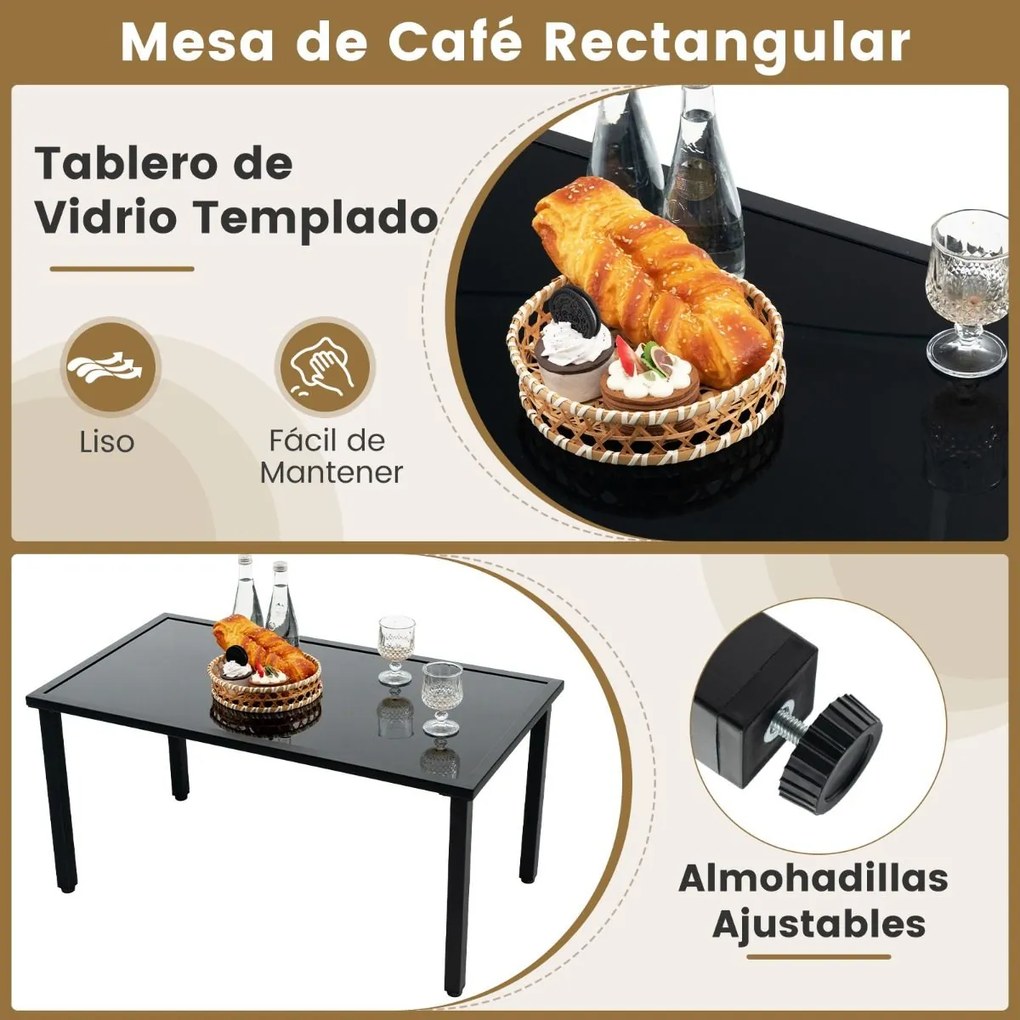 Conjunto de móveis jardim de 4 peças com estrutura metálica galvanizada robusta em vime Preto