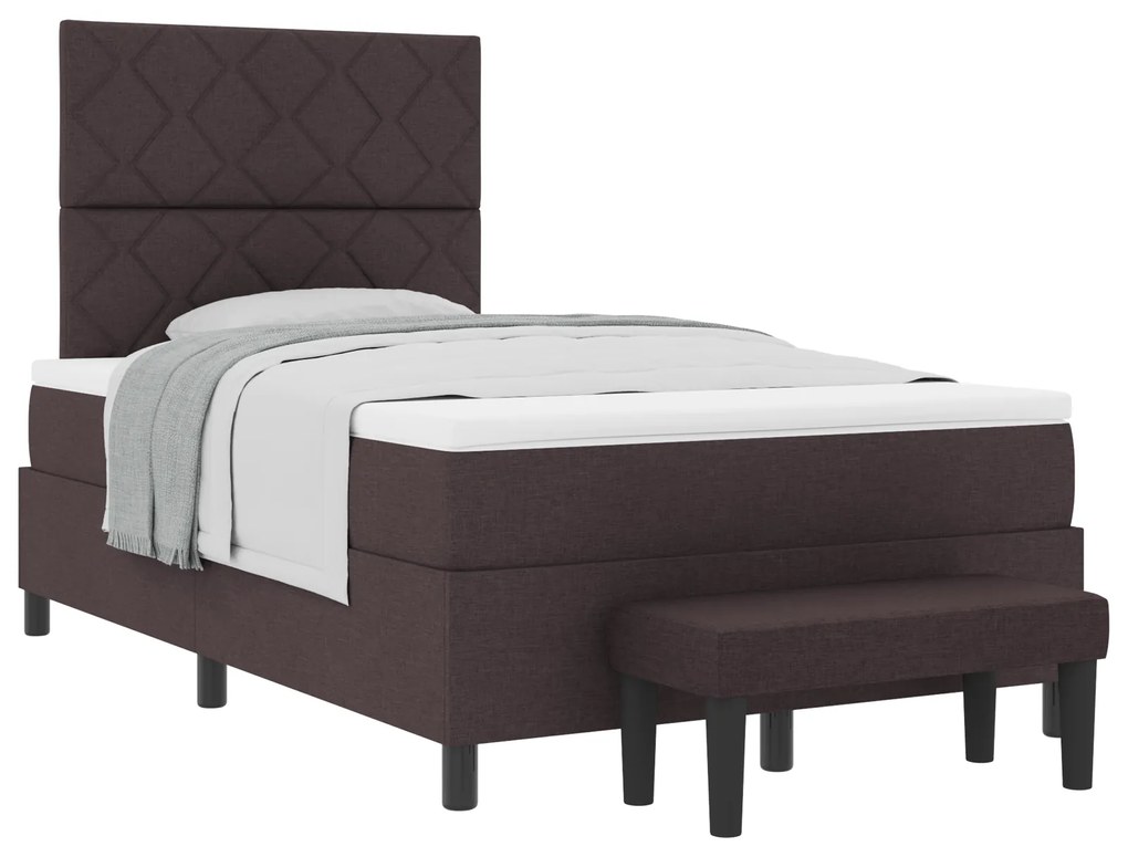 Cama Box com Colchão e Banco Castanho Escuro 120x200 cm Tecido