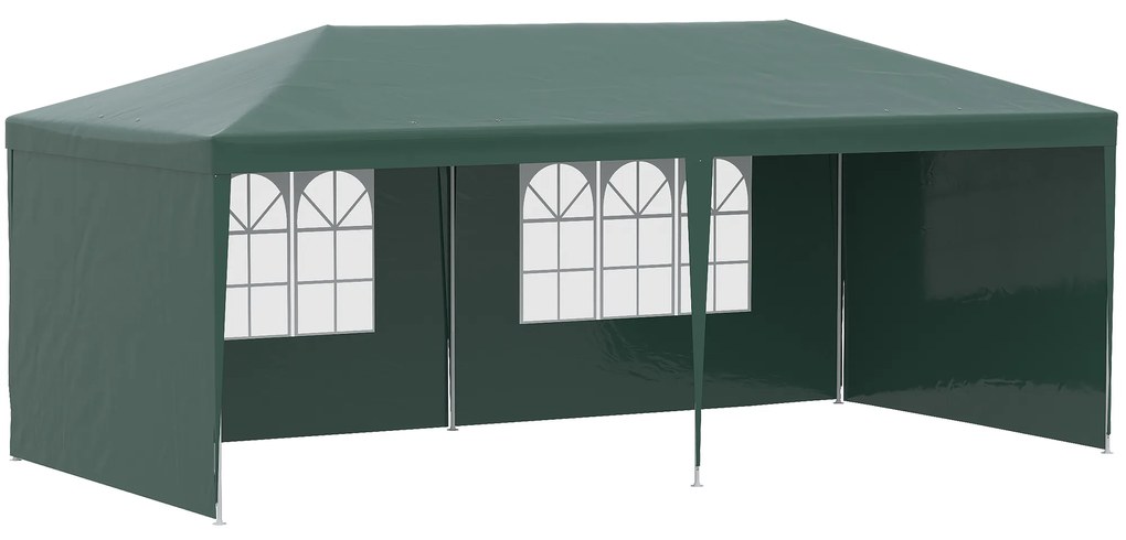 Outsunny Tenda para Festas com 4 Paredes Laterais 2 Janelas e Estrutura de Aço 585x295x255 cm Verde