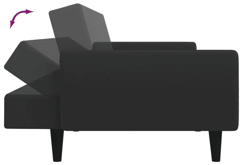 Sofá-cama 2 lugares c/ apoio de pés veludo preto