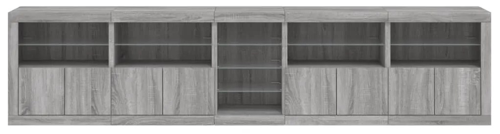 Aparador com luzes LED 283x37x67 cm cinzento sonoma