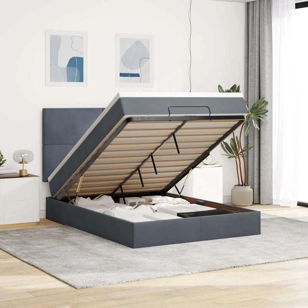 vidaXL Estrutura de cama otomana colchões 140x200 cm cinzento escuro