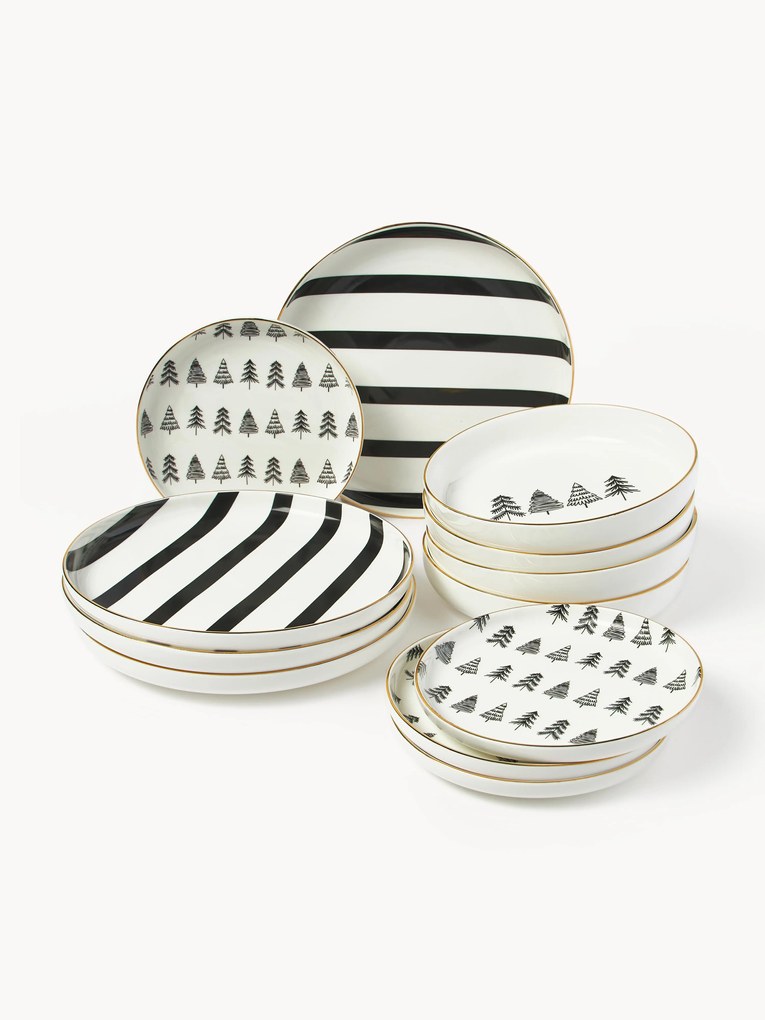 Conjunto de loiça de porcelana artesanal Lumi, 4 pessoas, conjunto de 12