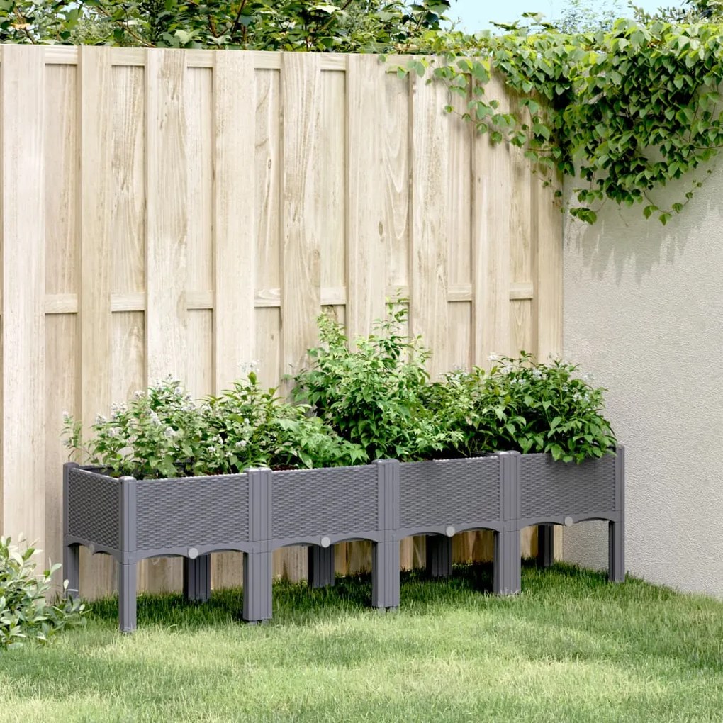 vidaXL Vaso/floreira de jardim c/ pernas 160x40x42 cm PP cinzento azul