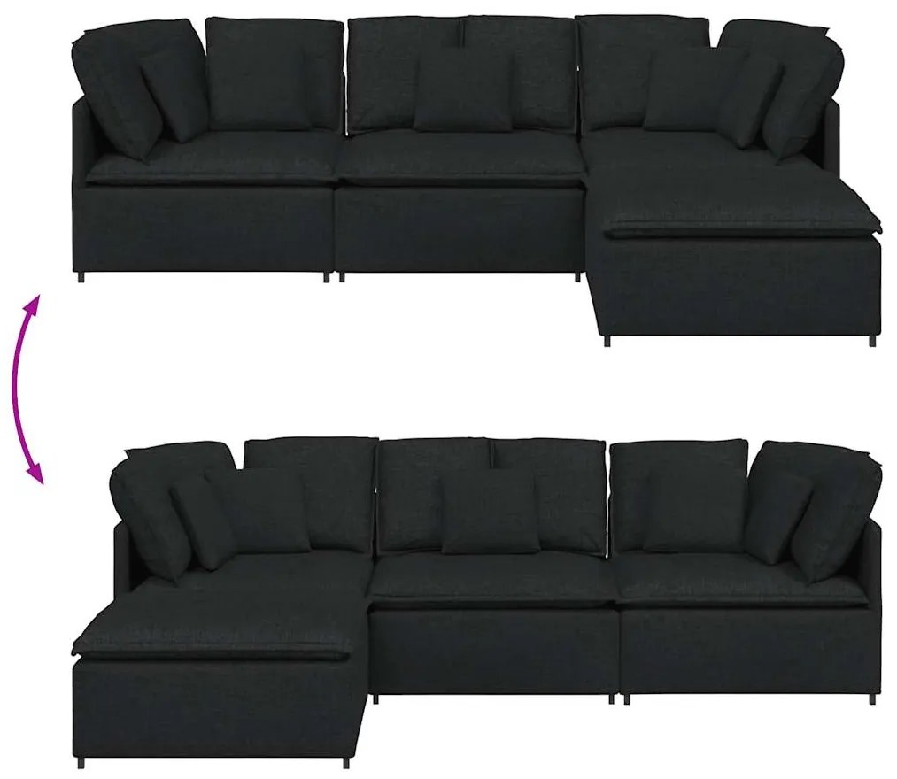 Sofá modular com pufes e almofadas tecido preto