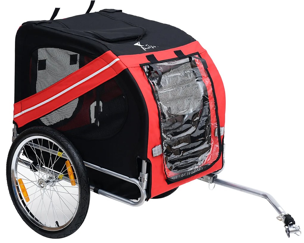 Pawhut Carretinha de Bicicleta para Cães Animais 8 Refletores Bandeira Aço Poliéster Impermeável Máx.30 Kg 130x73x90 cm Vermelho | Aosom Portugal