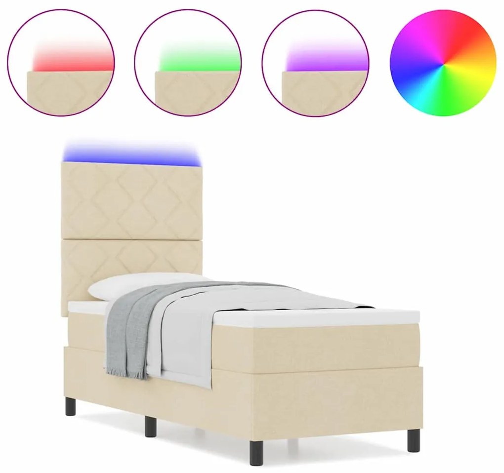Cama Box com Colchão e LED Creme 80x200 cm de Tecido