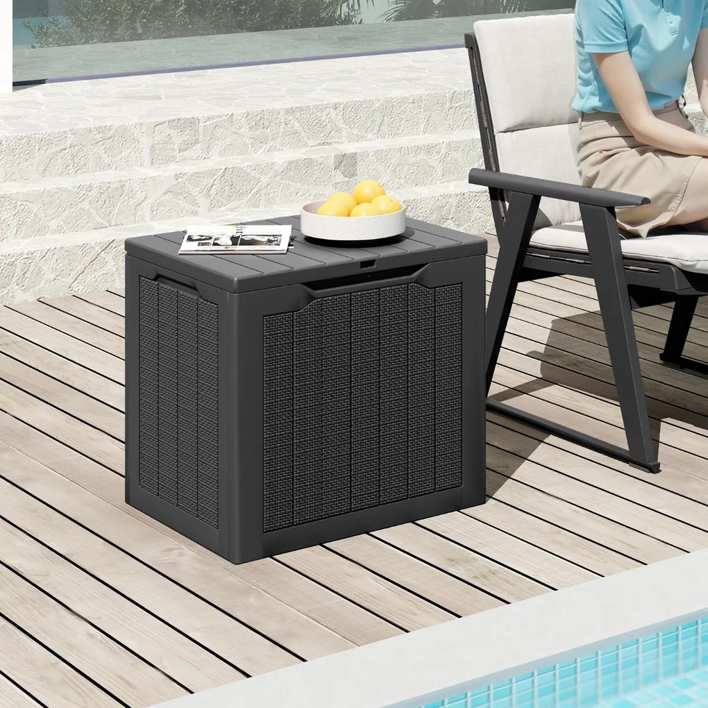 Caixa de armazenamento exterior de 96 L com tampa com fechadura e textura de rattan tecido  56 x 41 x 50,5 cm preto