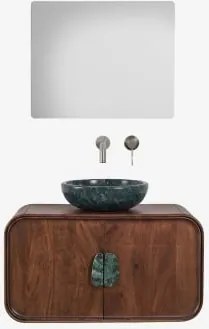 Conjunto De Móvel De Casa De Banho Suspenso 95x45 Cm Em Madeira De Manga E Pedra Natural Kivalina Mármore Verde Udaipur - Madeira De - Sklum