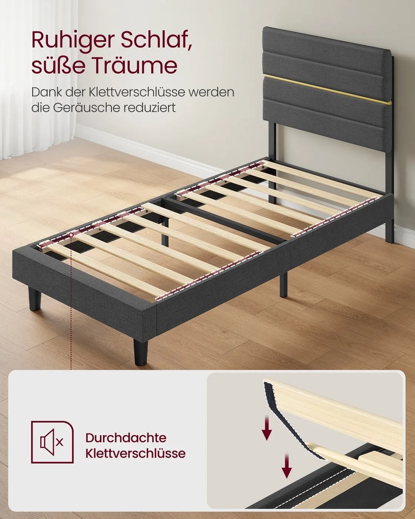 Estrutura de cama moderna 90 x 200 cm (COLCHÃO NÃO INCLUIDO) com cabeceira estofada para quarto cinza ardósia