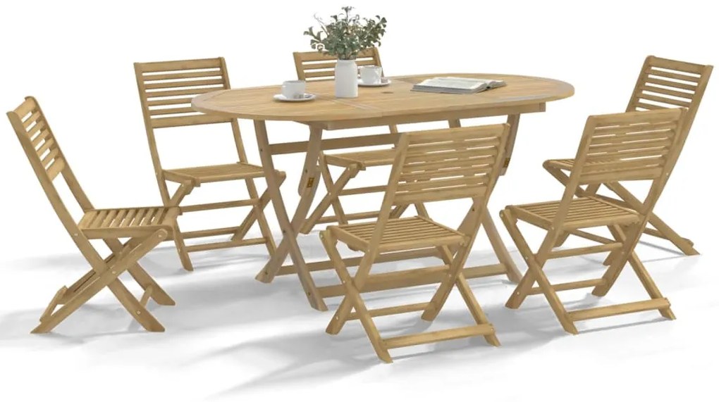 7 pcs conjunto de jantar para jardim madeira de acácia maciça