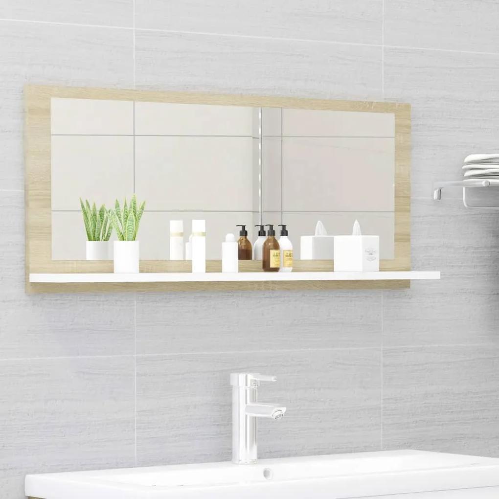 Espelho casa de banho 90x10,5x37 cm contrapl. branco e carvalho