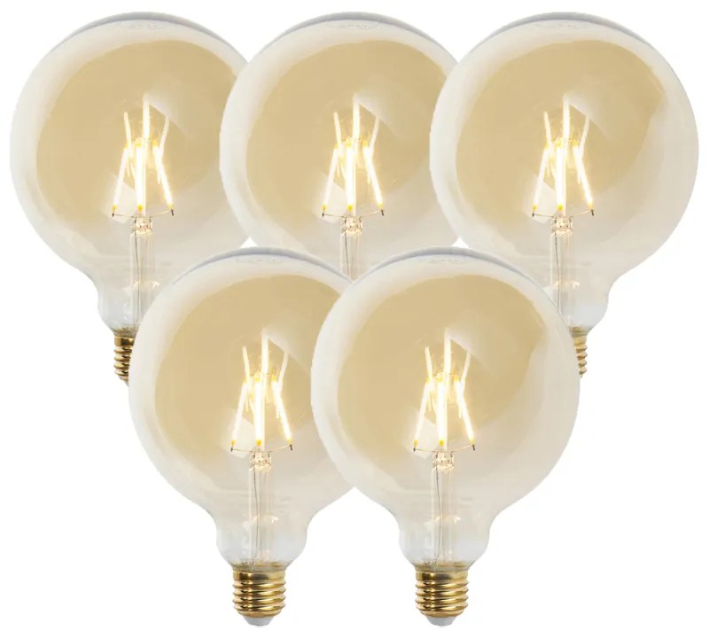 Conjunto de 5 lâmpadas LED reguláveis E27 G125 Dourado 5W 450lm 2200K