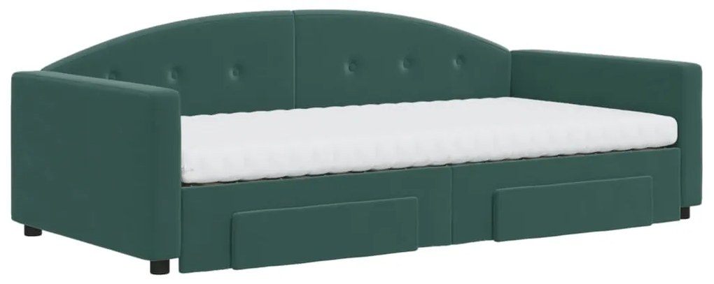 Sofá-cama c/ gavetão e gavetas 100x200 cm veludo verde-escuro