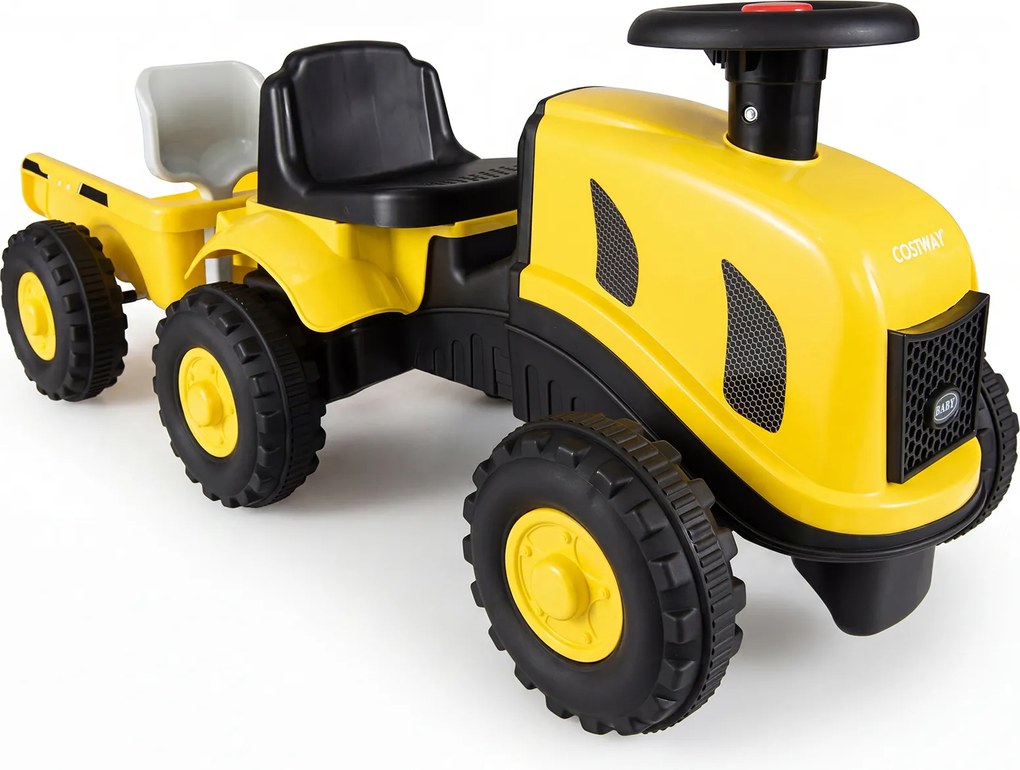 Andarilho Trator Infantil com Reboque, 88 x 35 x 35 cm, Sem Pedais, Amarelo